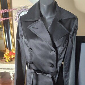 AGB black double-breasted belted trench coat,